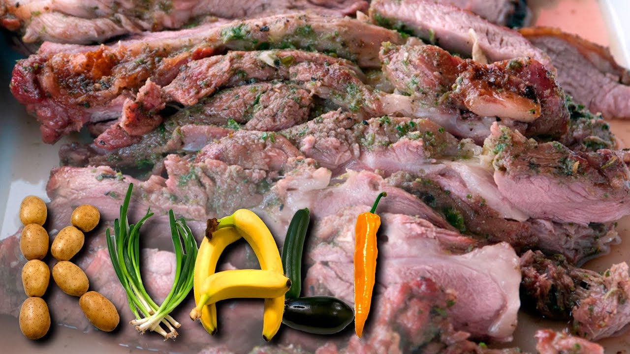 Boneless, marinated and grilled leg of lamb