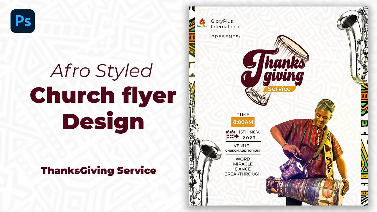 Afro Church Flyer Design in Photoshop - Thanksgiving Service