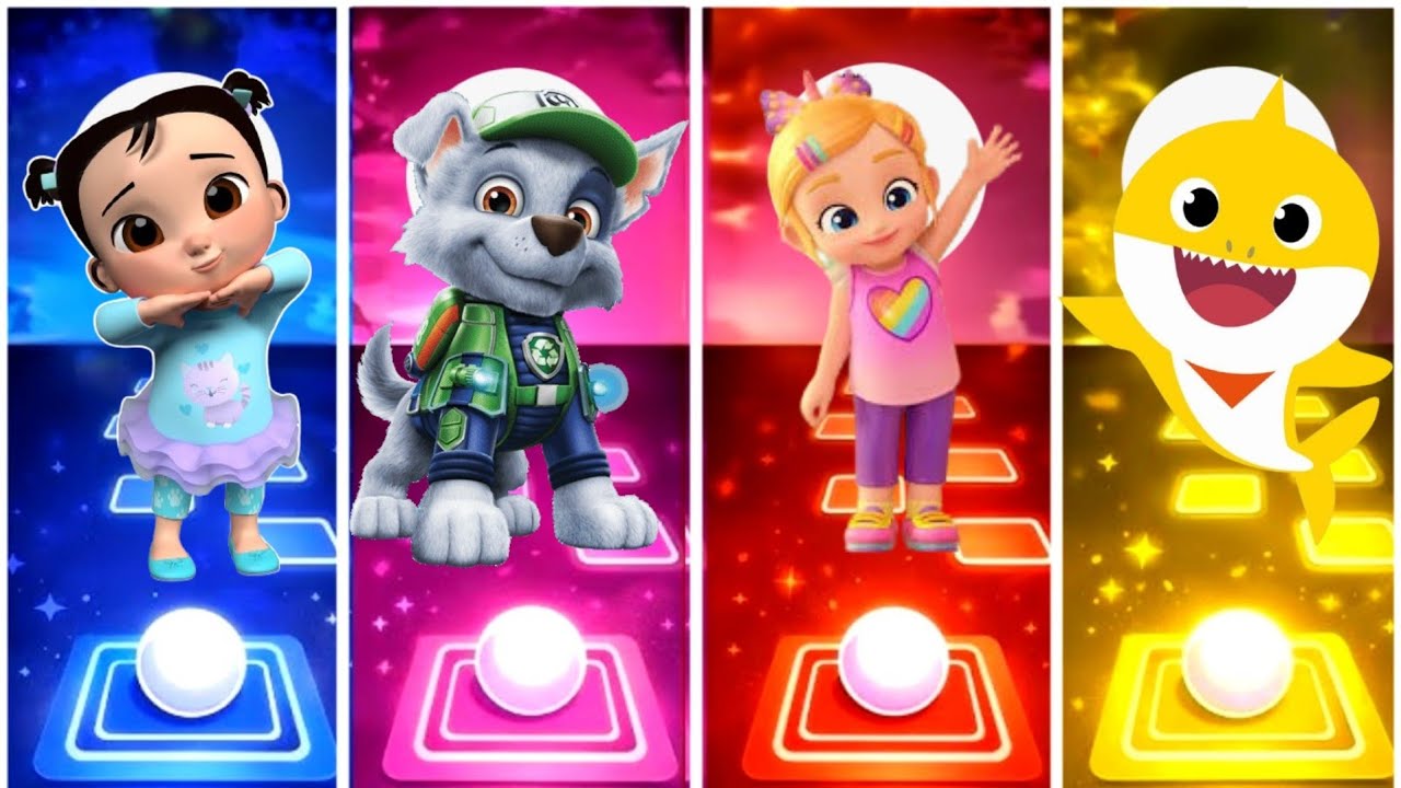 Cocomelon vs Paw Patrol vs Bebefinn vs Baby Shark.Tiles hope edm rush game. 