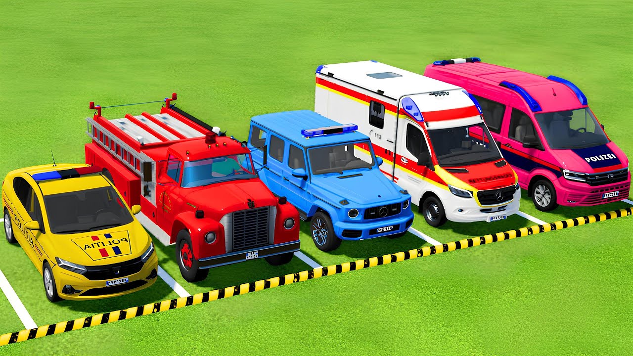 TRANSPORTING POLICE VEHICLES, AMBULANCE CAR, FIRE DEPARTMENT VEHICLES WITH TRUCKS ! FS22