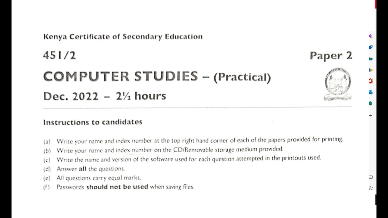 KCSE 2022 November-December Computer Studies Practical Video marking scheme step by step |PRACTICAL