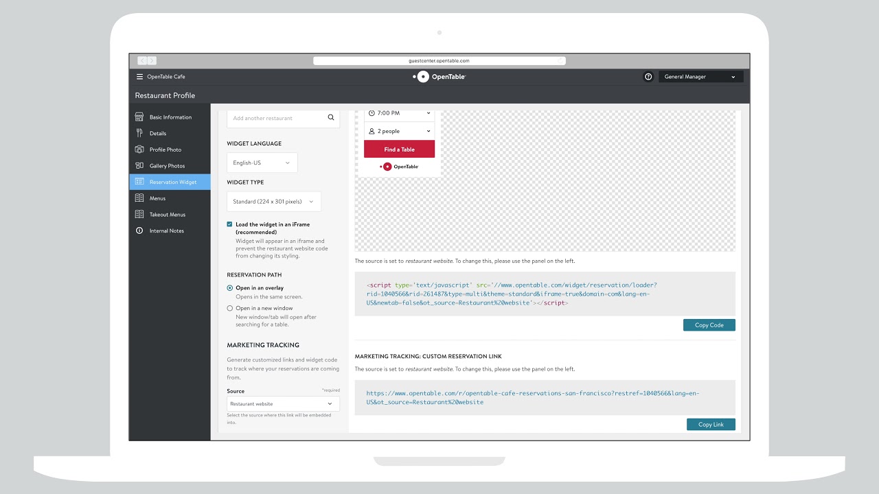 Overview of the OpenTable Reservation Widget