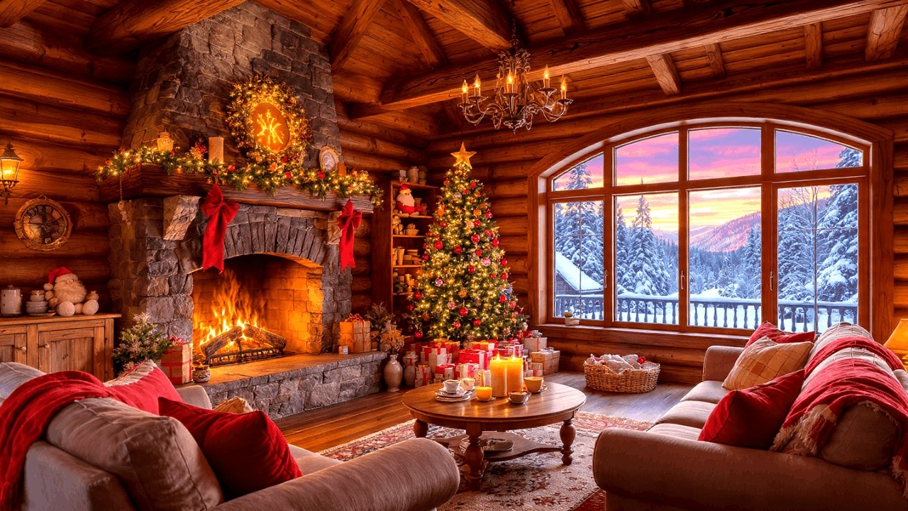 Uplifting Winter Jazz Instrumental Music in a Fireplace Cabin