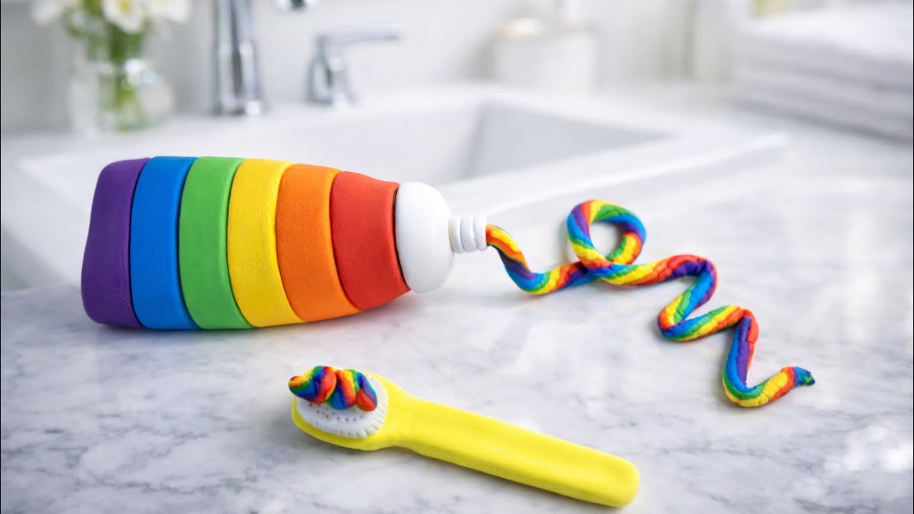 DIY How to make Rainbow Toothpaste & Toothbrush 🌈 | Satisfying Clay Art Video