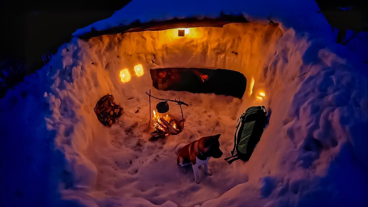 3-дневный ЗИМНИЙ КЕМПИНГ в Blizzard с моей собакой. -13° Выживание в дикой природе. Метель Бушкрафт