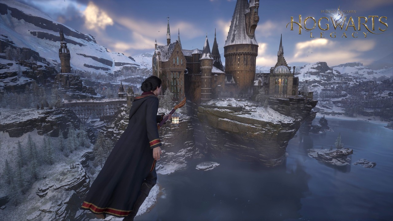 [4K] Snowy Broom Ride across Hogwarts | Hogwarts Legacy Ambience