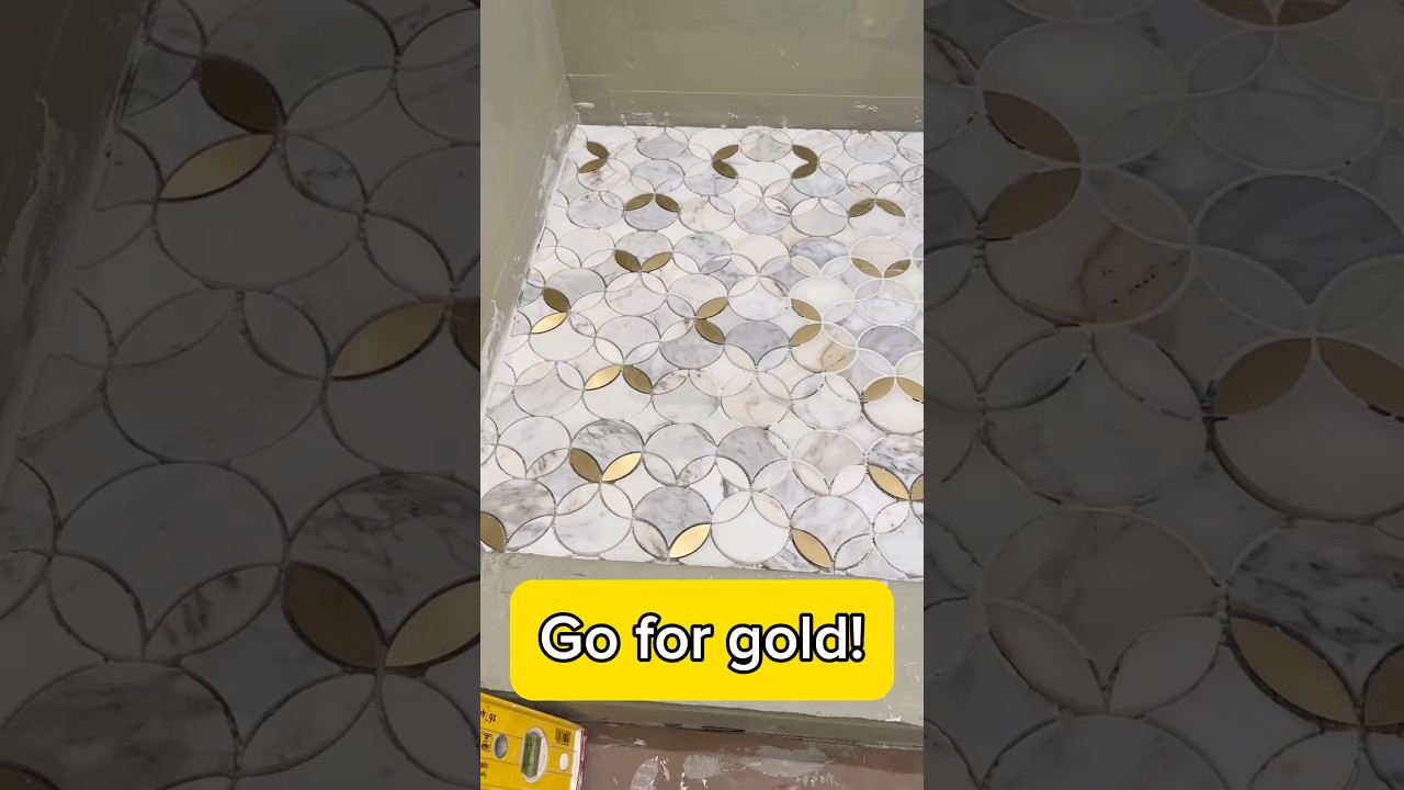 Gold Accent Tile Shower Floor