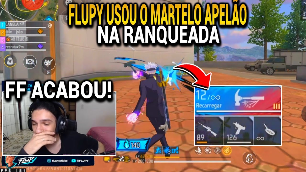 REAÇÃO DO FLUPY AO USAR O NOVO MARTELO DA NOBARA NA RANQUEADA, ACABOU COM O FREE FIRE?