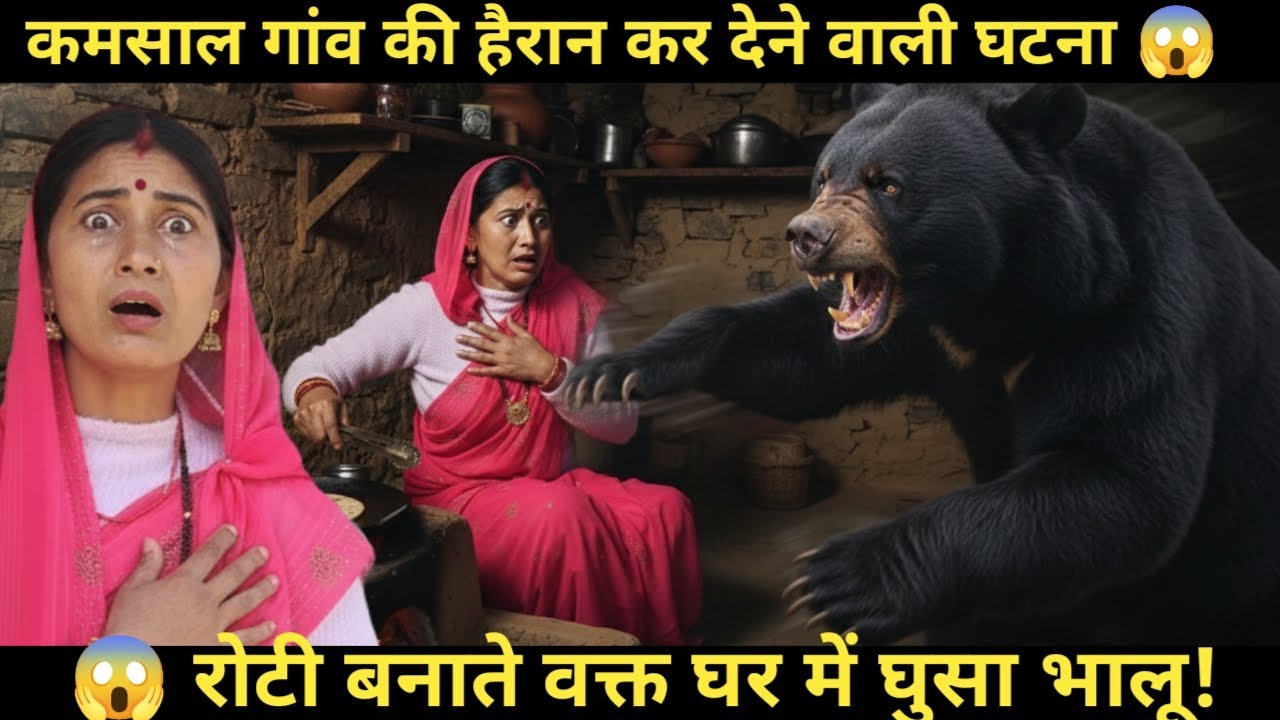 😱 रोटी बनाते वक्त घर में घुसा भालू! कमसाल गांव की हिला देने वाली घटना #villagelife 