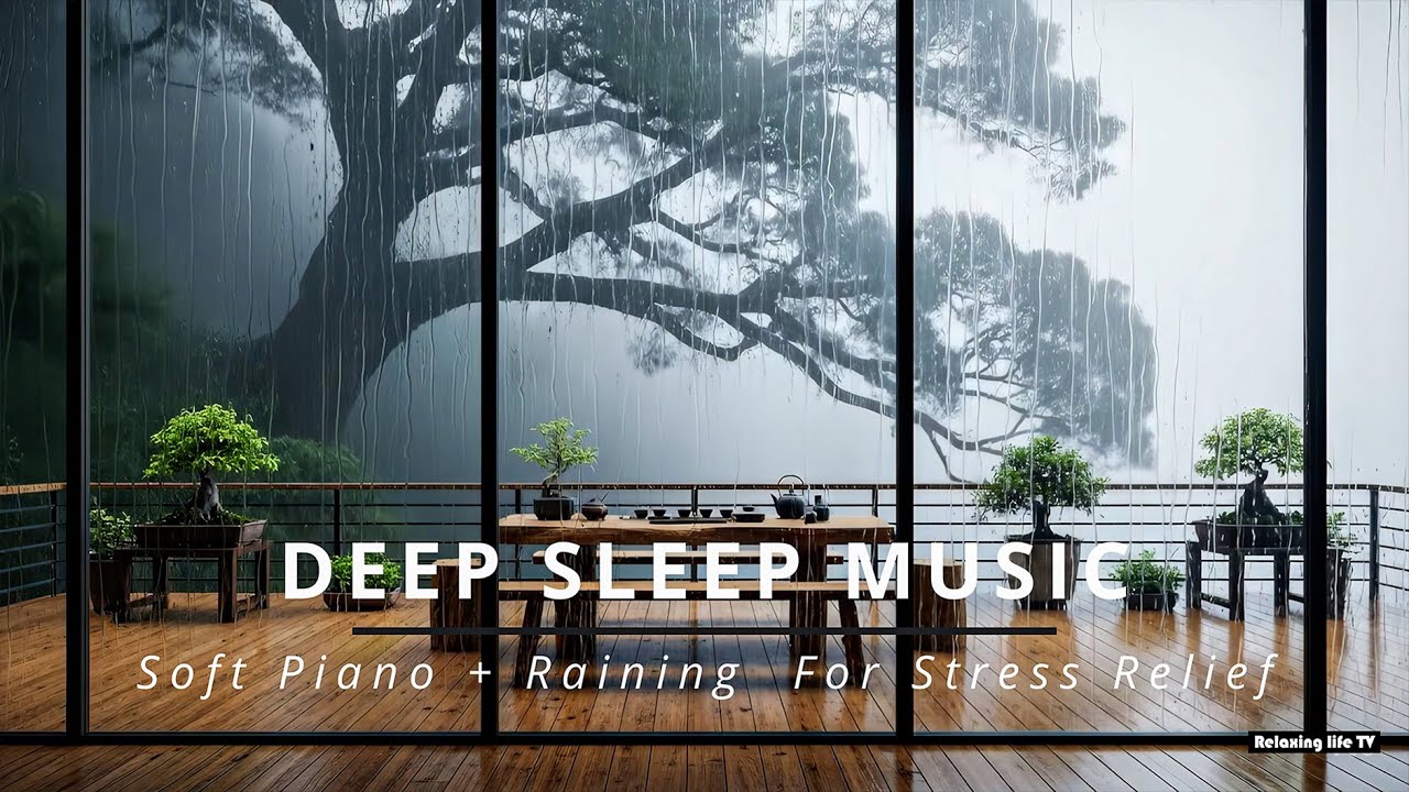 DEEP SLEEP MUSIC : Relaxing Soft Piano + Raining Sound For Stress Relief and Sleeping, Anxiety