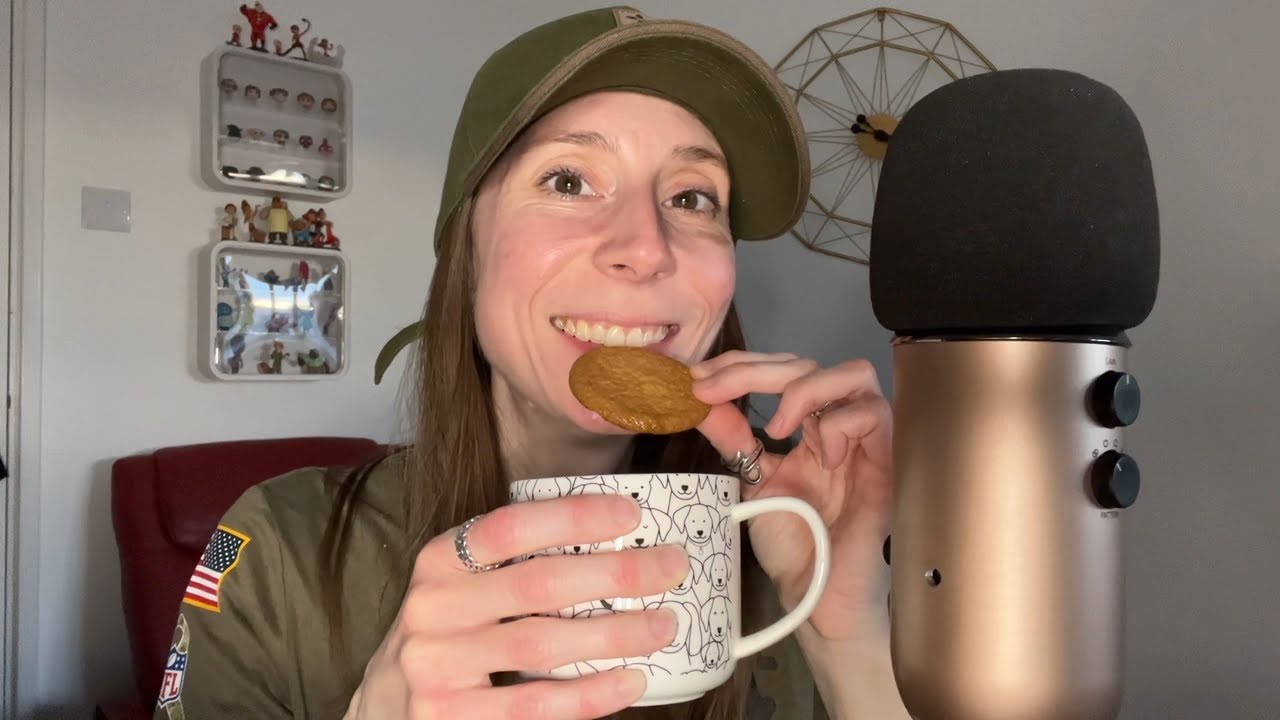 ASMR Drinking Tea and Eating Biscuits + Whispered Ramble