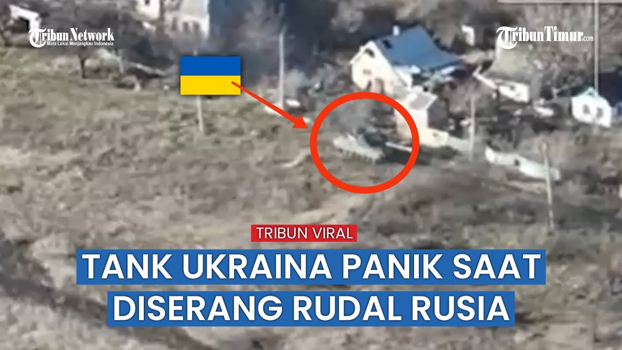 Panik! Tank Ukraina Sampai Tabrak Tiang Listrik Saat Diserang UAV Rusia!