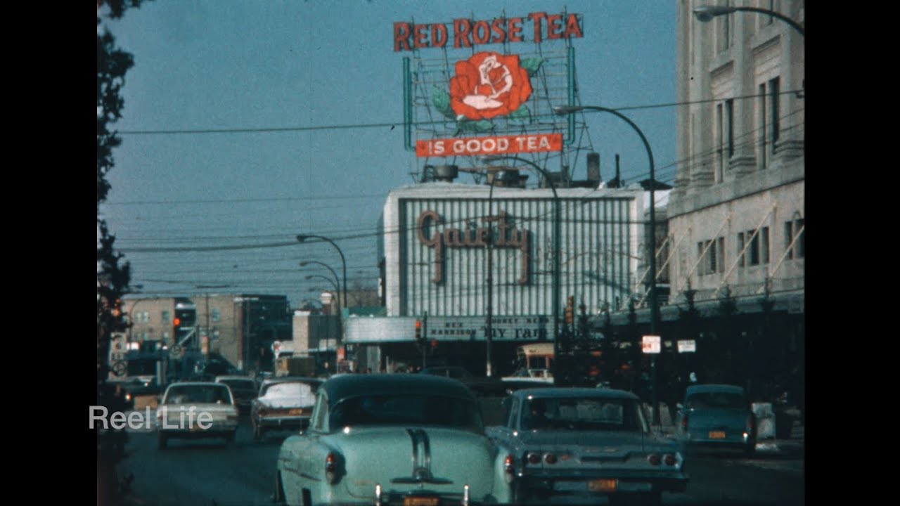 1965, Downtown and driving around in winter, people and billboards, Winnipeg, Manitoba, Canada