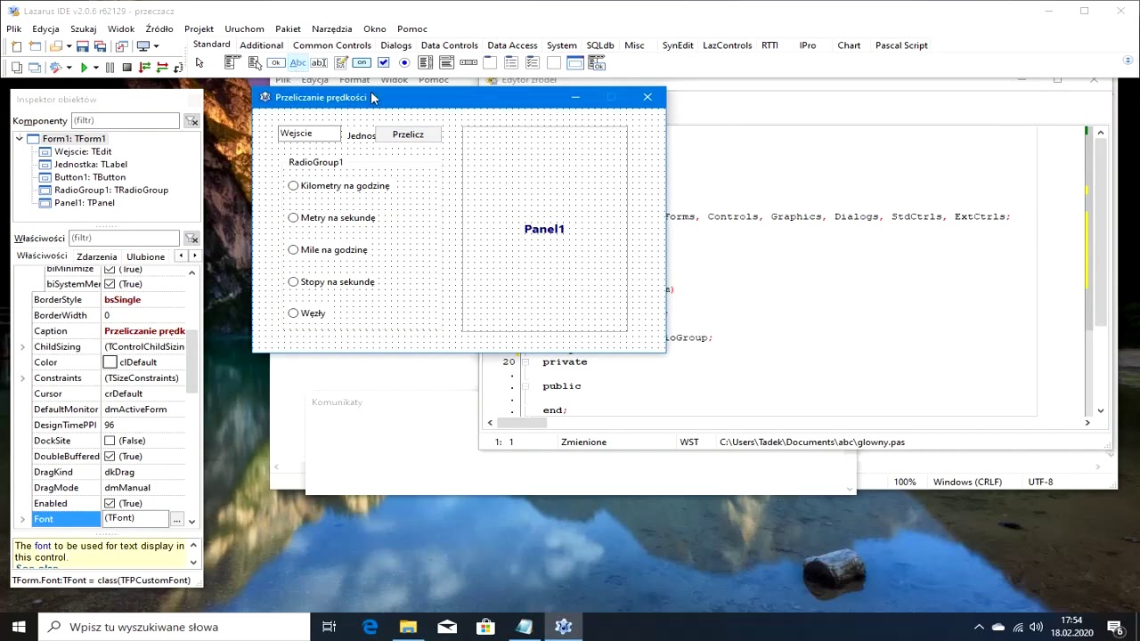 Lazarus - Program przeliczający jednostki prędkośći część I