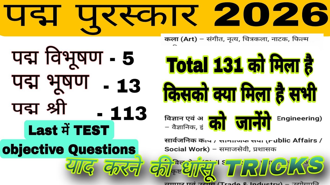 Padma Awards 2026 Full List | 131 Winners Padma Vibhushan, Bhushan, Shri | current Affairs Exam