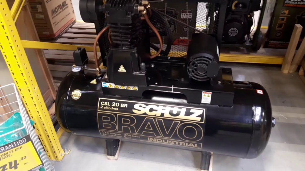 Compressor 20 pés, 200 litros, 175 libras, 5 HP - 2 estágios -  SCHULZ