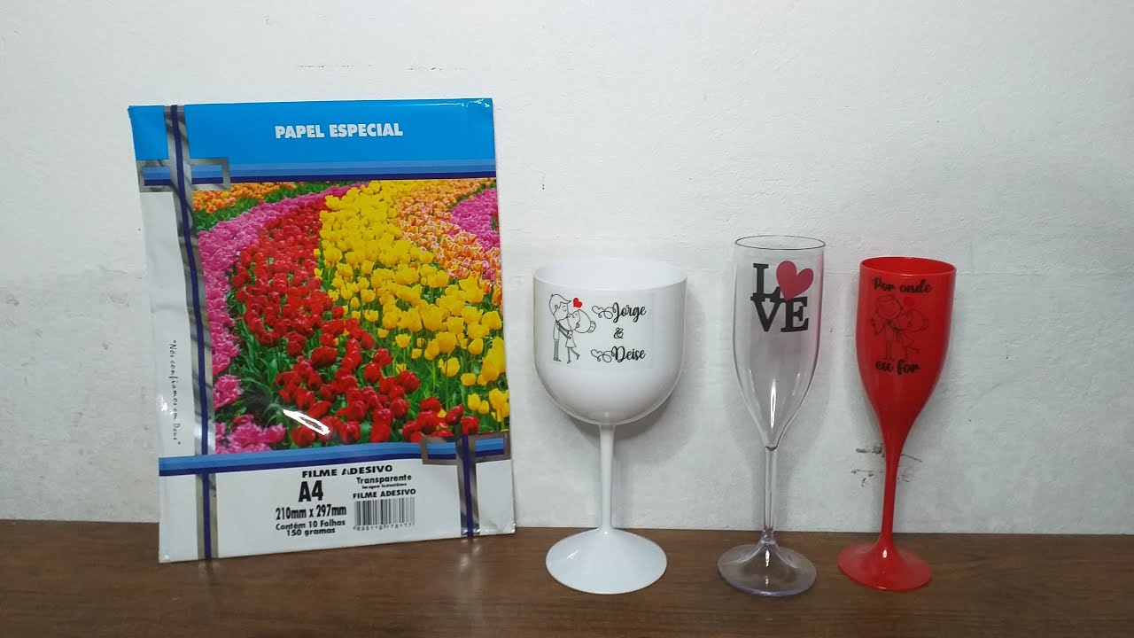 Papel filme adesivo transparente para personalizar copo e taça De Gin.