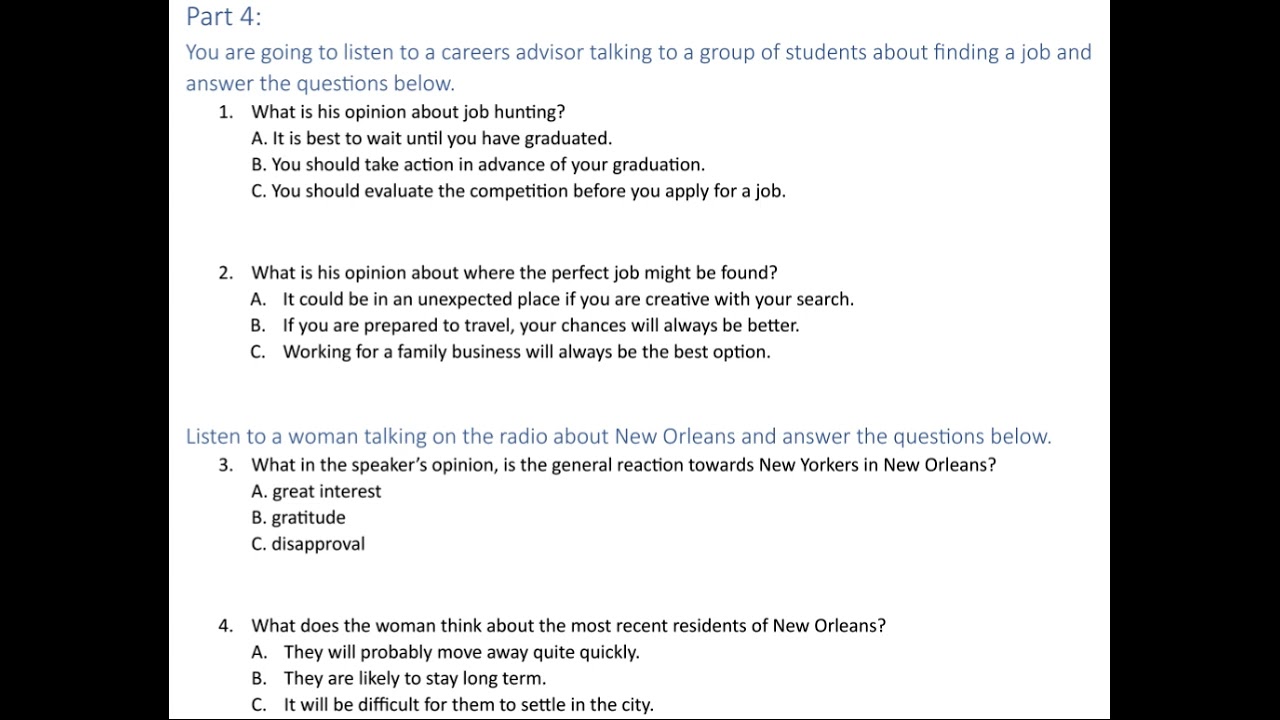 Aptis Listening. Test 1, part 4.