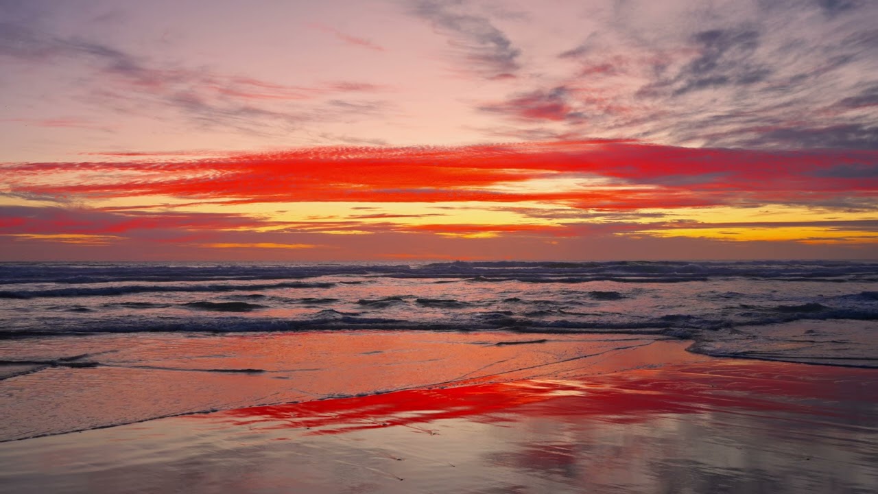 Ruby Afterglow on the Beach with Soothing Ocean Waves | Relaxing ASMR for Deep Sleep | 3H in 4K