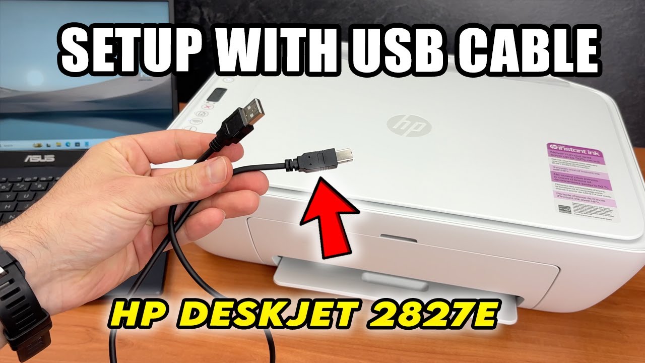 Как настроить принтер HP DeskJet 2827e с помощью USB-кабеля