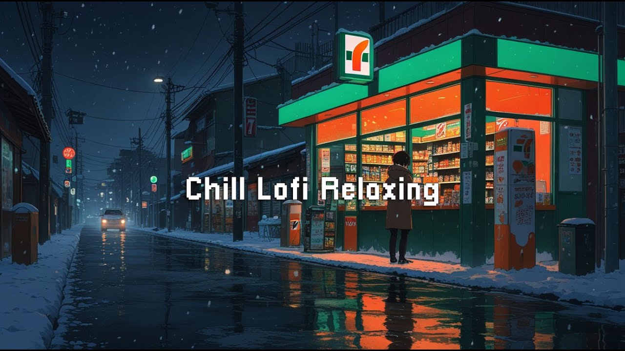 Cozy Snowy Night ❄️ Lofi Café with Neon Lights | Calm, Focus & Deep Sleep