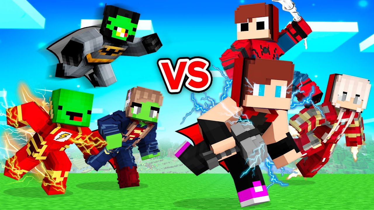 MARVEL FAMILY Speedrunners vs DC FAMILY Hunters in Minecraft - Maizen JJ and Mikey