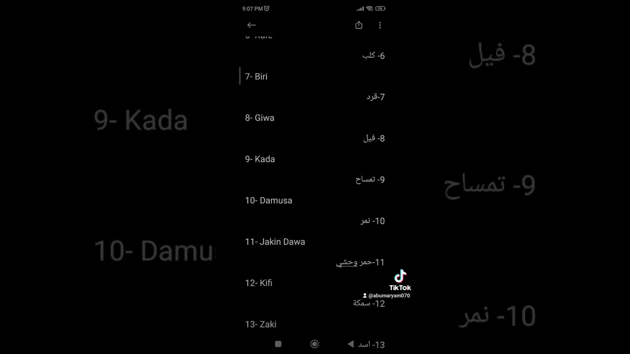 Koyi larabci a  Yaren Hausa#Darasi#Sunayen Dabbobi