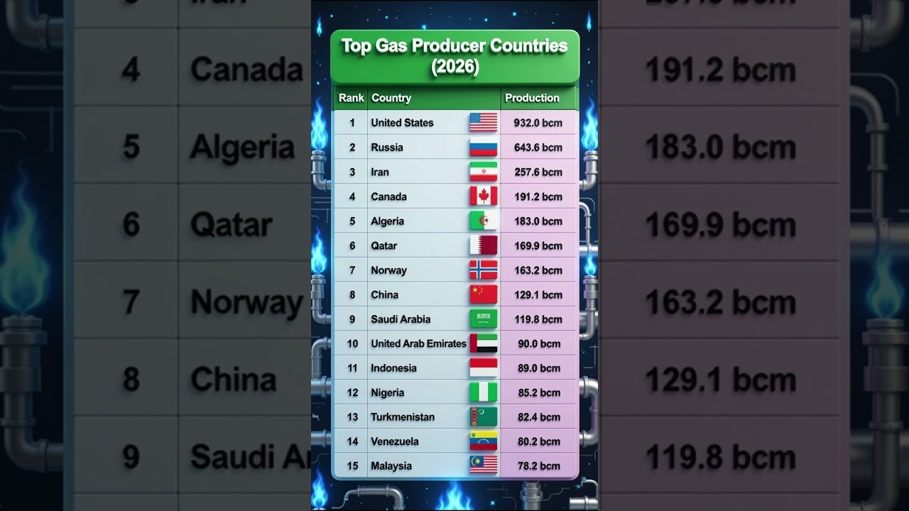 ⚡ POWERING THE PLANET: 15 Biggest Gas Producers in 2026! 🌍 #shorts