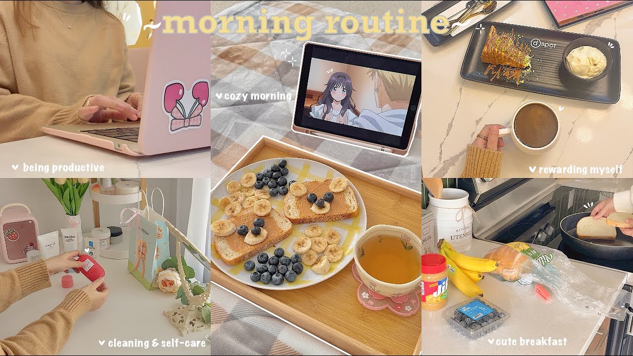 7 AM productive morning routine 🧸✨ cozy morning, being organized, making cute breakfast