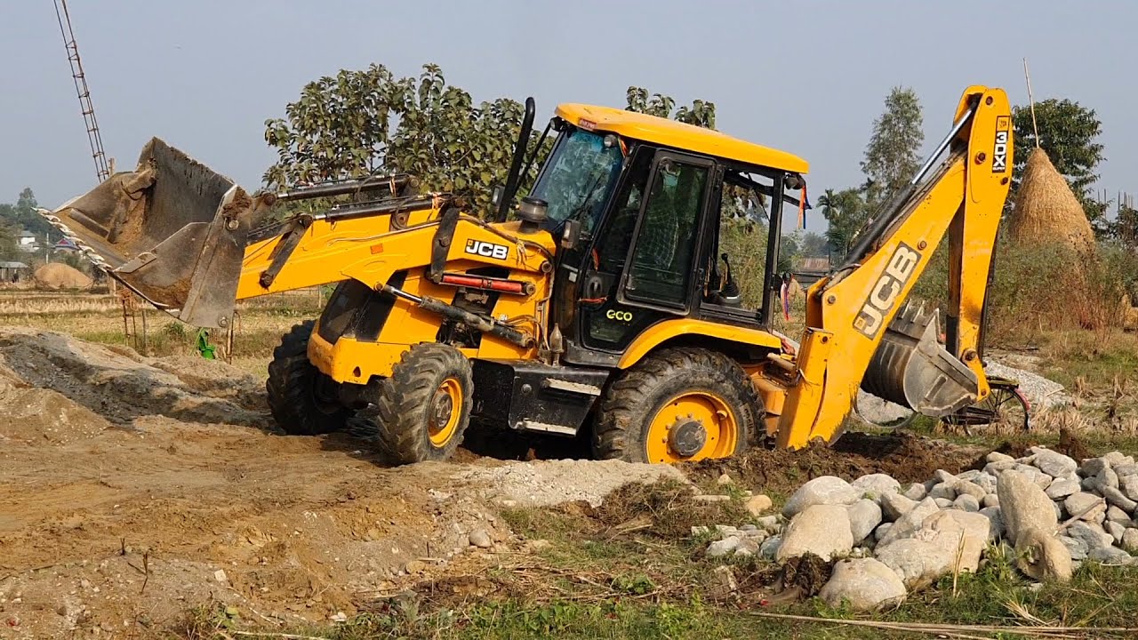 JCB Backhoe Filling Soil in House Foundation - JCB Working on Mud - JCB Video 2