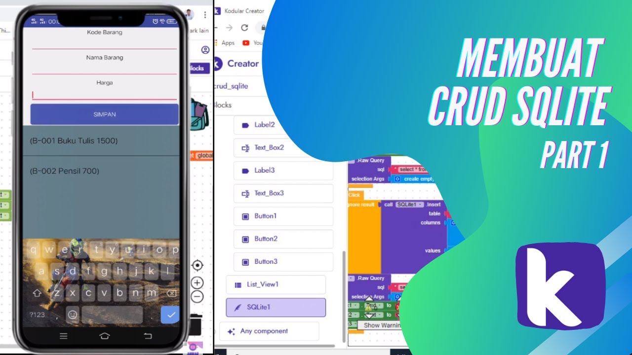 Membuat CRUD SQLlite di Kodular | MIT App Inventor | Thunkable #Create #Read #Part1