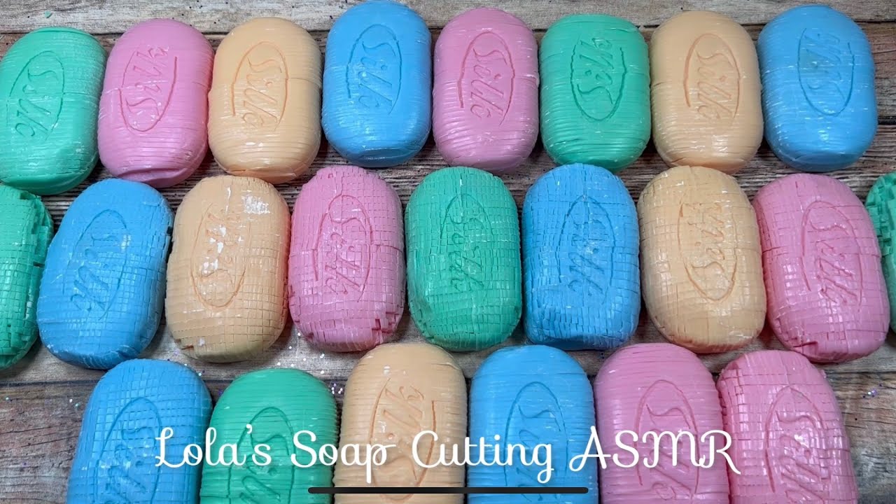 ASMR soap cube cutting, giant silk set of cubes and strips! 💗💚💛💙