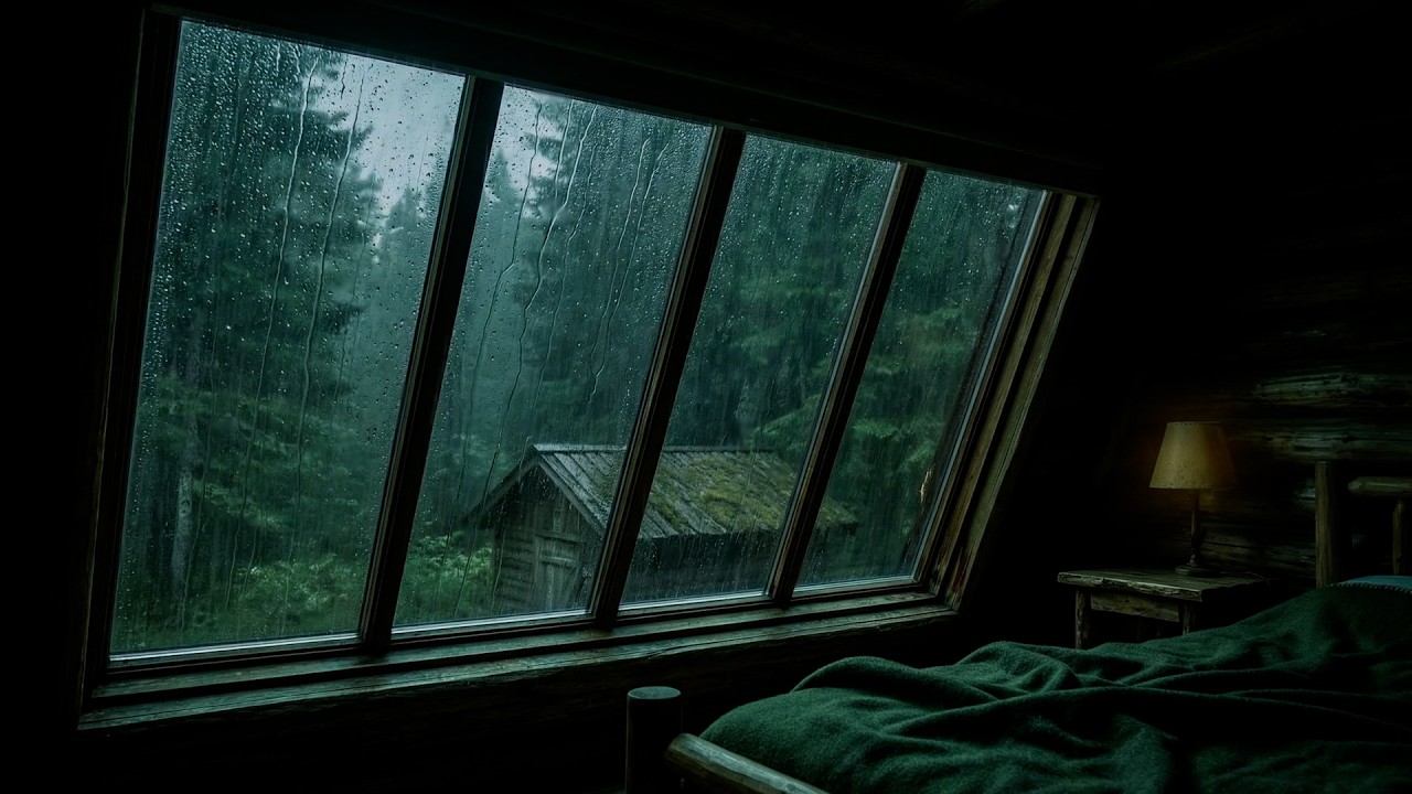 Rain on Cabin Window at Night 🌧️ Cozy Forest Storm for Deep Sleep | 9 Hours Rain ASMR (No Ads)
