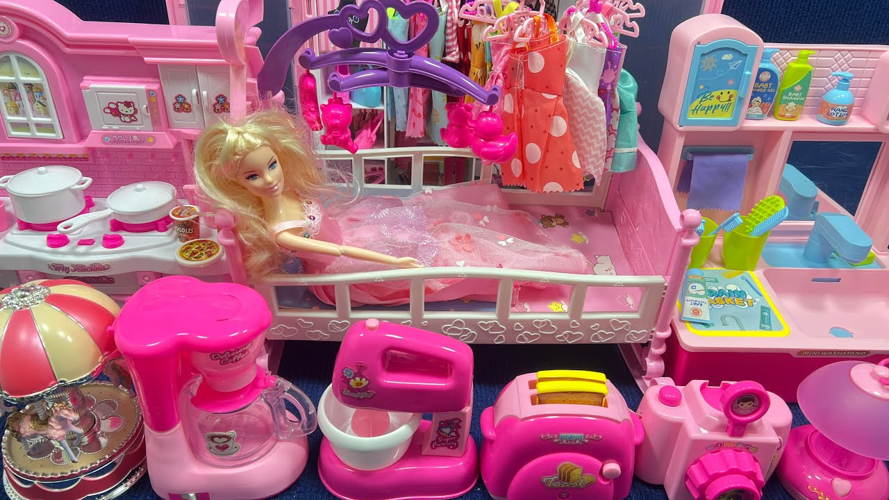 10 Minutes Satisfying with Unboxing Barbie Princess Pink Kitchen, Rock Bed Play Set Review Toys｜ASMR