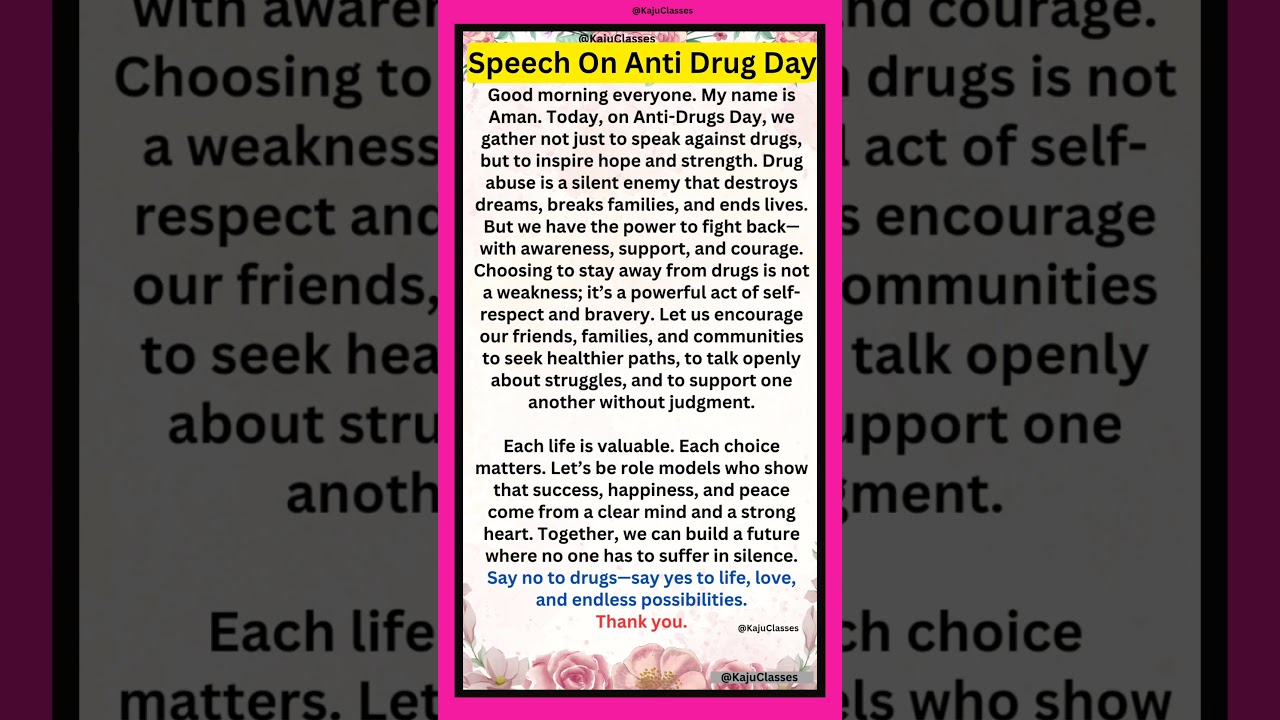 Speech On Anti Drug Day in English | Anti Drug Day Speech | International Day Against Drug Abuse