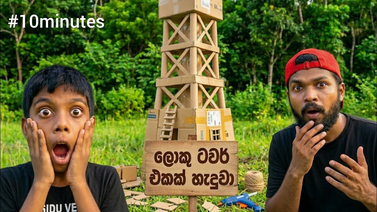  මම කාඩ්බෝඩ් වලින් ලොකුම ලොකු කුළුණක් හැදුවා 😱|I made a super tall tower using cardboard😱