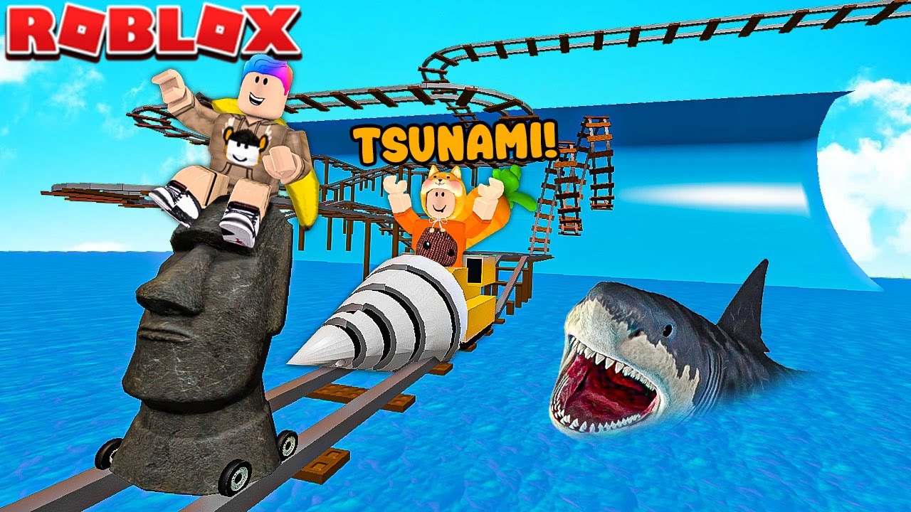 SKOBI SENANG PERTAMA KALI NAIK ROLLER COASTER TAPI ANEH DI ATAS LAUT ADA TSUNAMI NYA DI ROBLOX!!
