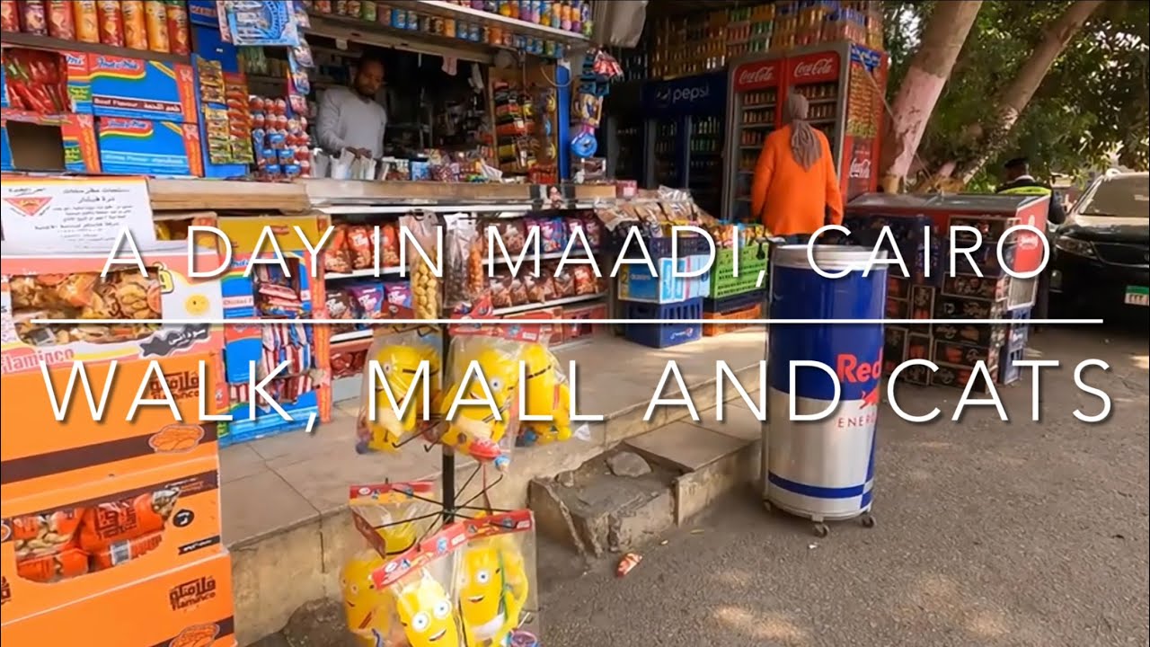 4K Walking in Maadi, Cairo, Egypt. Walk, Mall, supermarket and cats. Long play, out and about