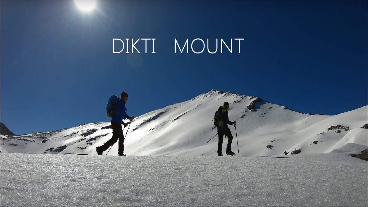 Hiking on snowy plateaus of Dikti mountains