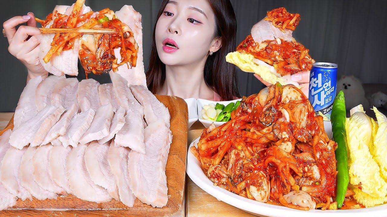 ASMR MUKBANG | Острый салат из редиса с устрицами ★ Буженина! Я собрал редис с фермы!
