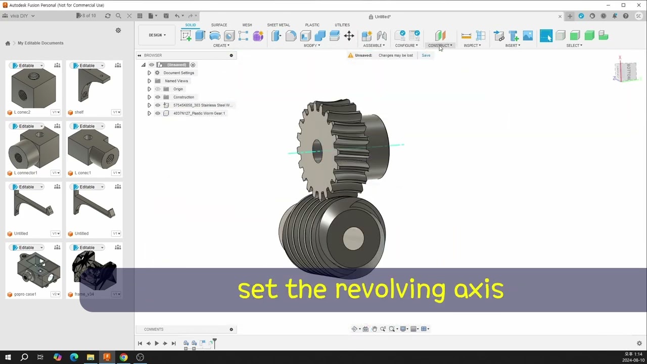 modeling worm gear set using fusion 360 and 3d printing