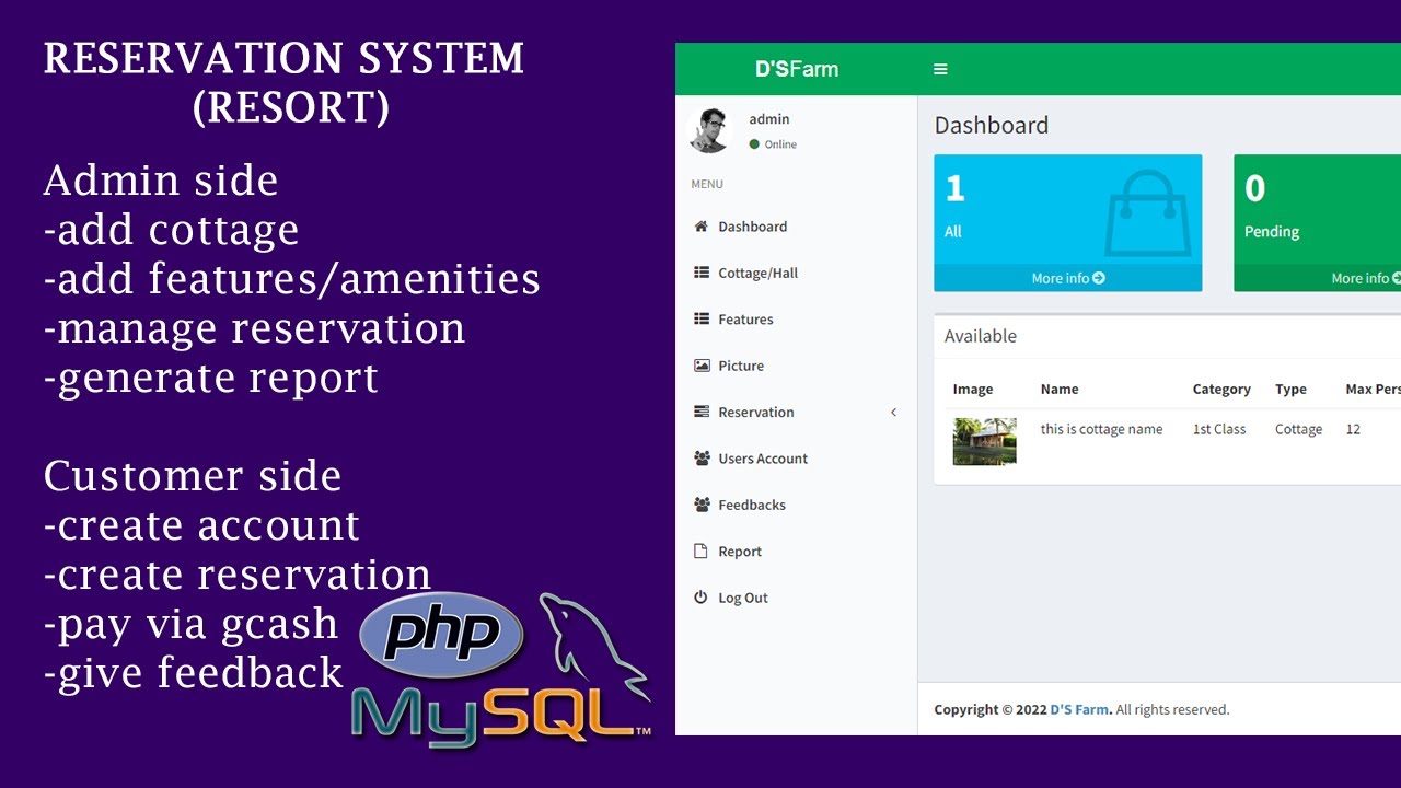 RESERVATION SYSTEM(FOR RESORT) | PHP AND MYSQL