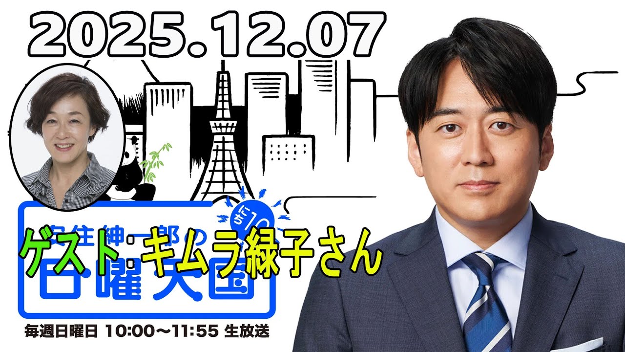 安住紳一郎の日曜天国 2025.12.07 出演者 : 安住紳一郎（TBSアナウンサー） / 中澤有美子 ゲスト: キムラ緑子さん