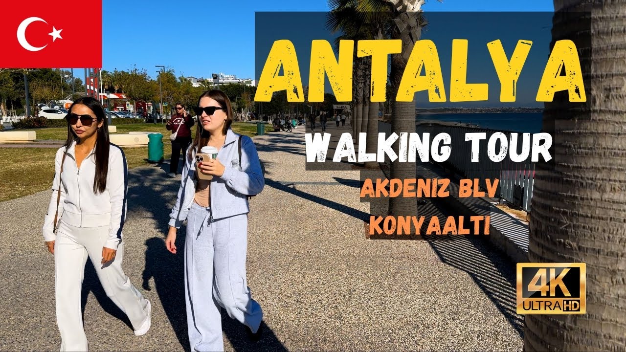 Antalya walking tour – Mediterranean coastal street (Akdeniz Blv.) - 12 Dec 2025 - 4K