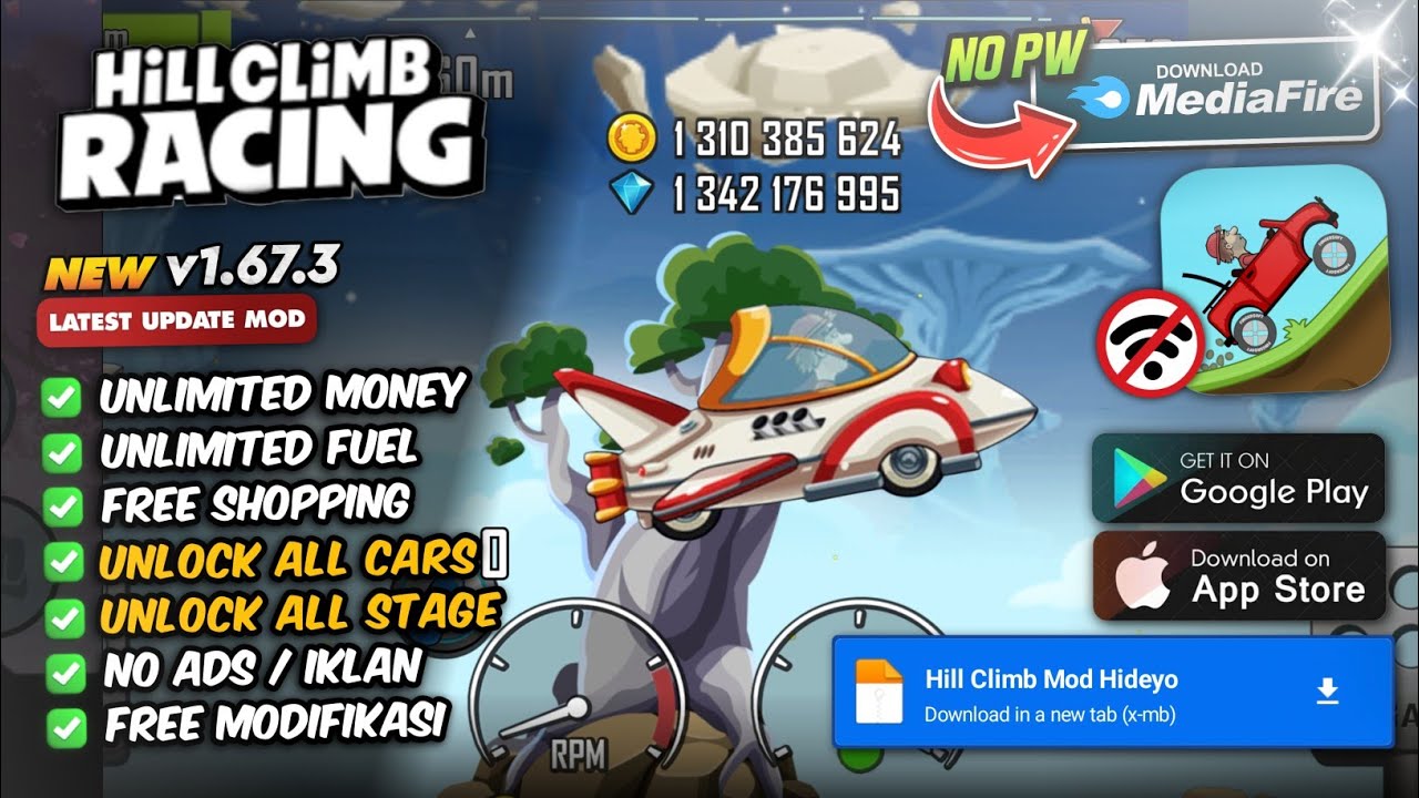 Hill Climb Racing Mod Apk v1.67.3 Terbaru 2025 | Неограниченные деньги и разблокировка всех машин