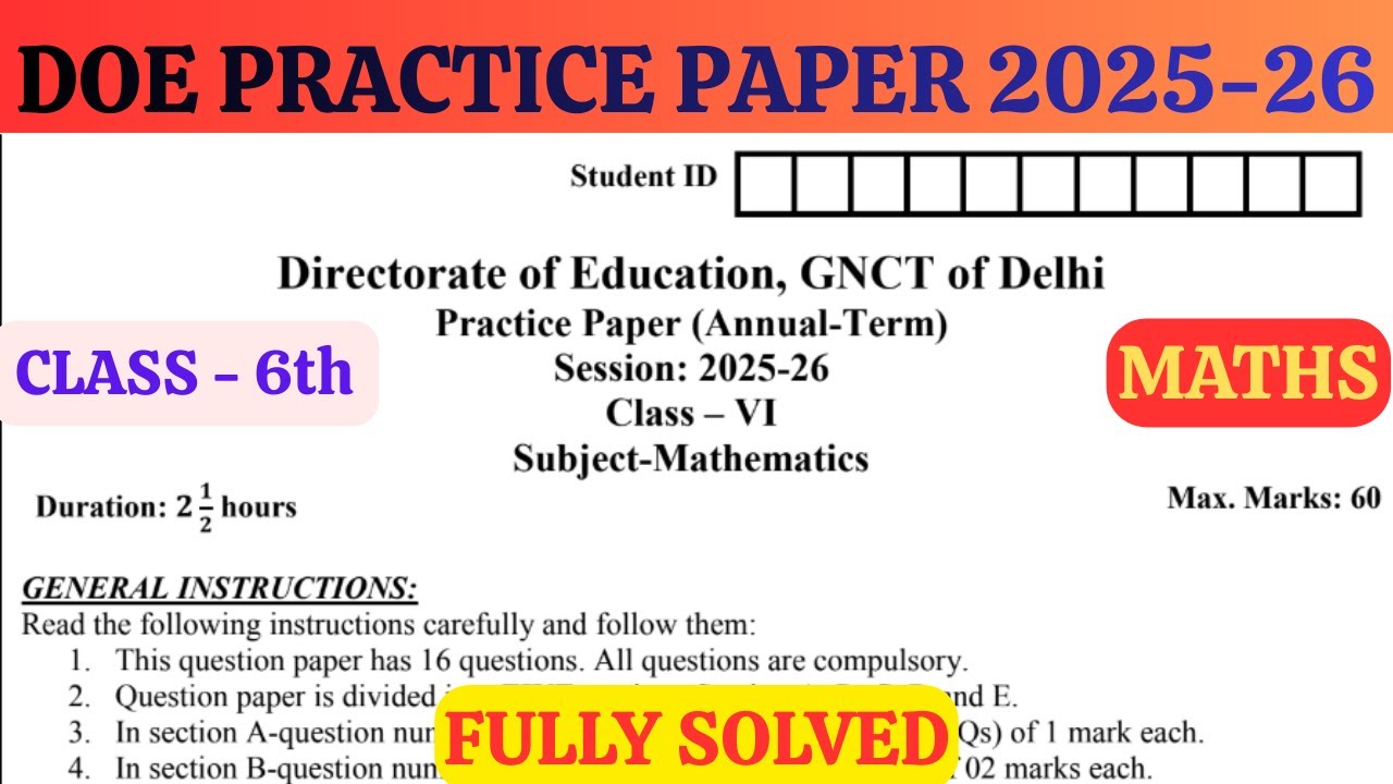 DOE Class 6TH Maths ANNUAL Practice Paper 2025-26 | Annual term maths exam #sample paper 2025 #maths