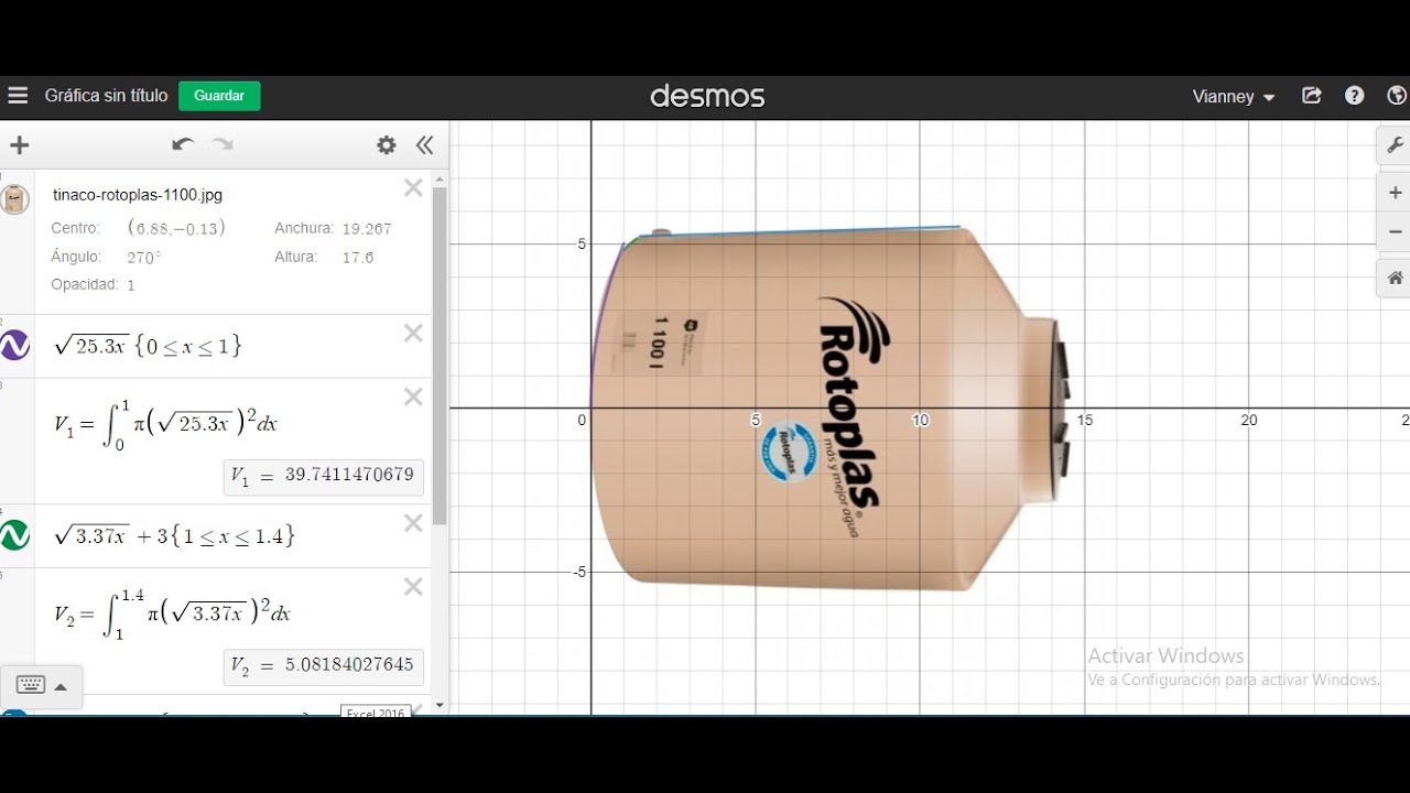 Volumen de sólido de revolución con apoyo de DESMOS