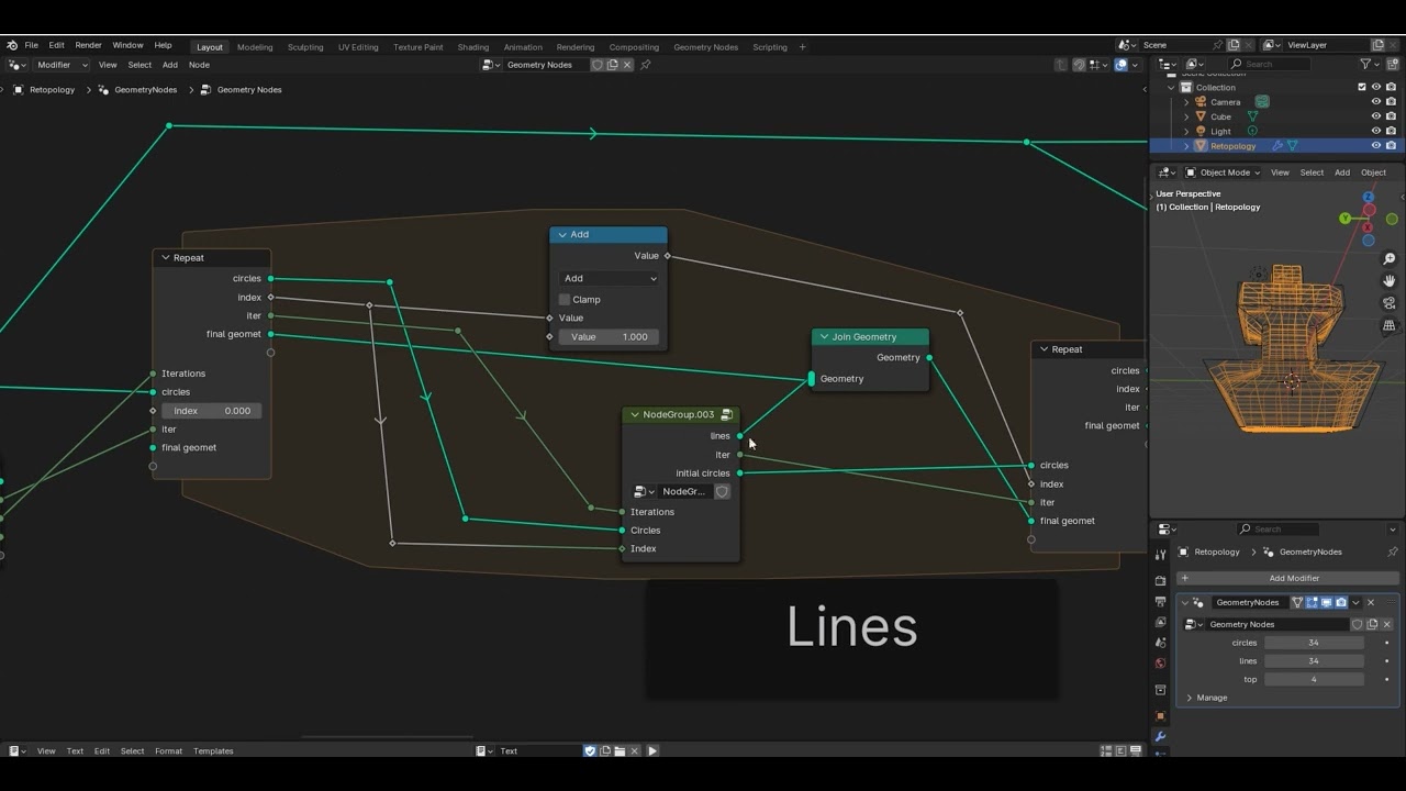 Retopology using repeat zone blender geometry nodes, part 2