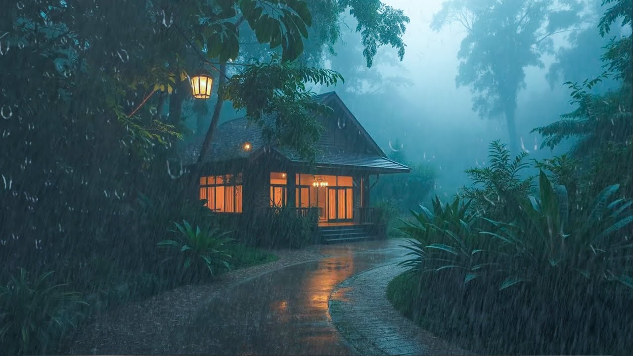 Heavy Rain Sounds for Sleeping, Study & Reading | Cozy Cabin Ambience  |  10 Hour Live Rain