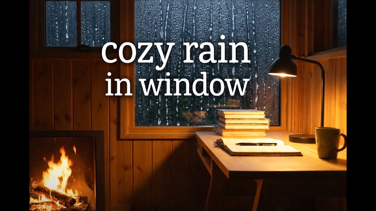 Cozy Rainy Night in a Cabin | Rain on Window & Fireplace for Sleep